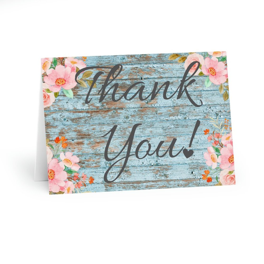 Thank You Rustic Wood Pink Flowers-Horizontal- (5 Pack)